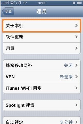 苹果手机关于本机选项
