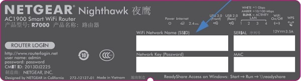 查看NETGEAR R7000路由器预设的WiFi名称和密码