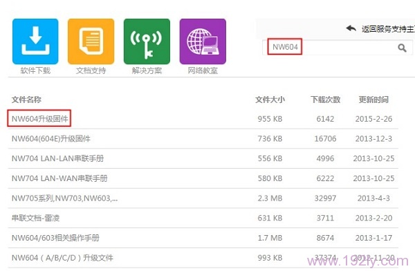 在磊科官网，下载NW604路由器升级文件