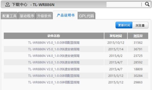 TL-WR886N说明书下载页面