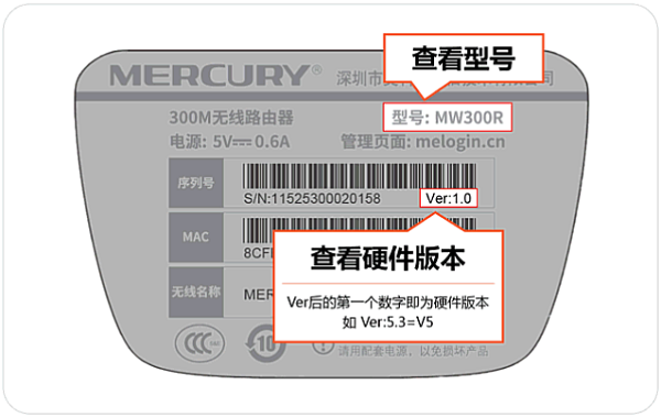 查看在水星MW155R底部铭牌中，查看你到版本