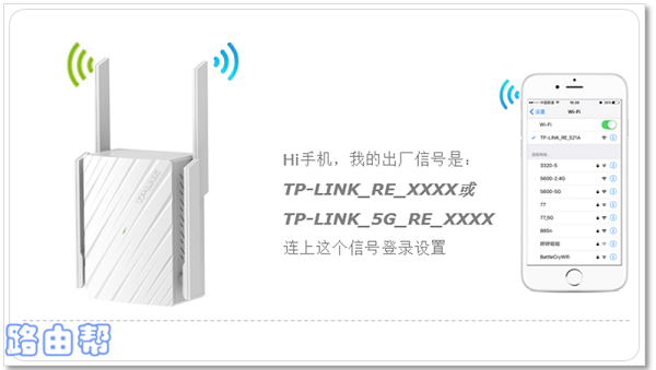 接通电源后，扩展器会发射默认的无线信号