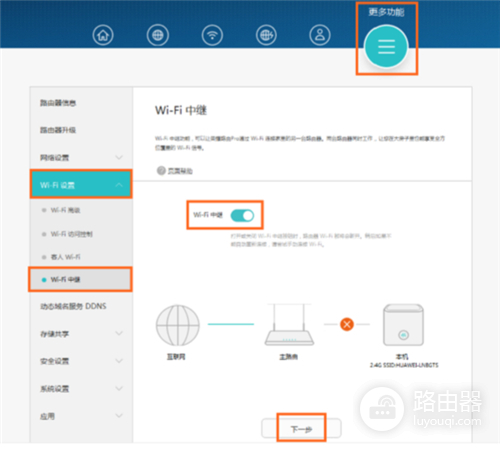 华为 WS851 无线路由器中继设置方法