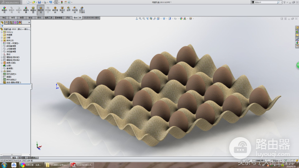 用SolidWorks螺旋线、线性阵列建模的鸡蛋托盘