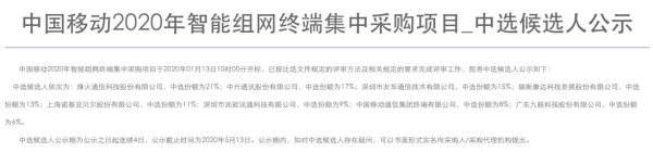 中移动集采1500万台千兆路由器:烽火成第一候选人,中选份额21%