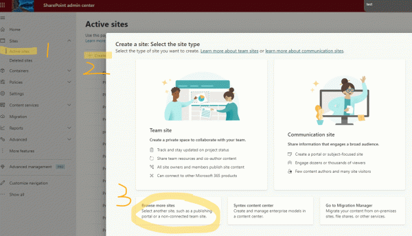 如何创建SharePoint无Microsoft 365组的小组网站？