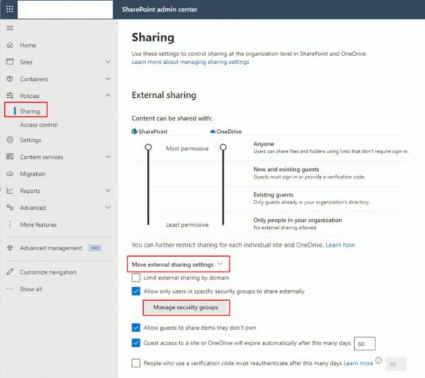onedrive外部分享权限限制教程：针对特定账号或群组设置组织内分享