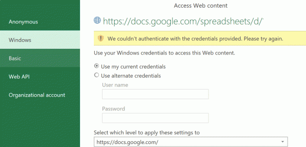 excel导入google sheet报错“凭证无法验证”？power query权限解决方法