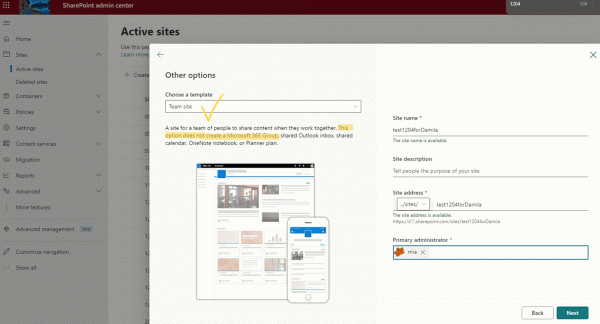如何创建SharePoint无Microsoft 365组的小组网站？