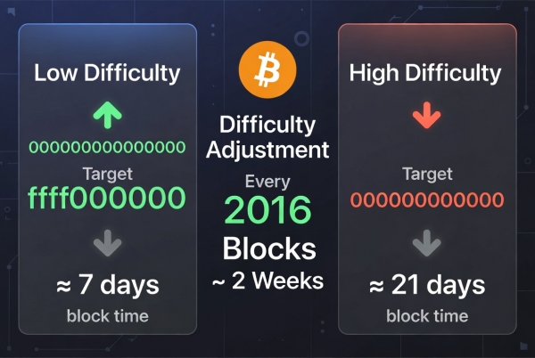 比特币难度说明：每多少个区块调整一次？难度变化是怎么算的？
