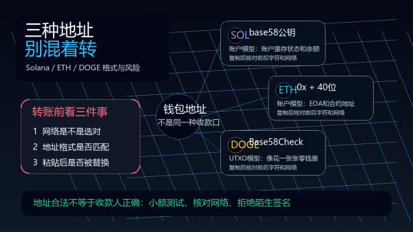 ETH 0x地址、Solana地址、DOGE地址怎么区分？选错网络资金就没了