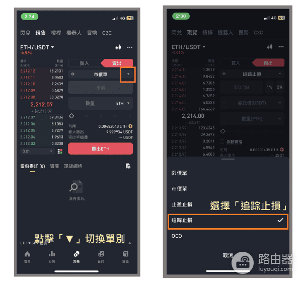 b安现货卖ETH最全实操,限价单、市价单、止盈止损单、追踪止损单、OCO
