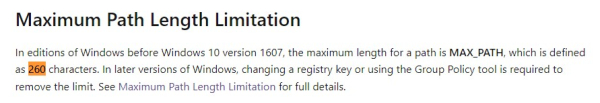 无法打开文件,因为文件路径超过259符.请尝试缩短路径或文件名