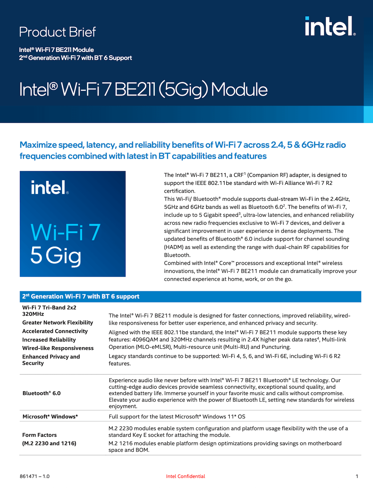 intel英特尔第二代 BE211系列 Wi-Fi 7 无线网卡发布