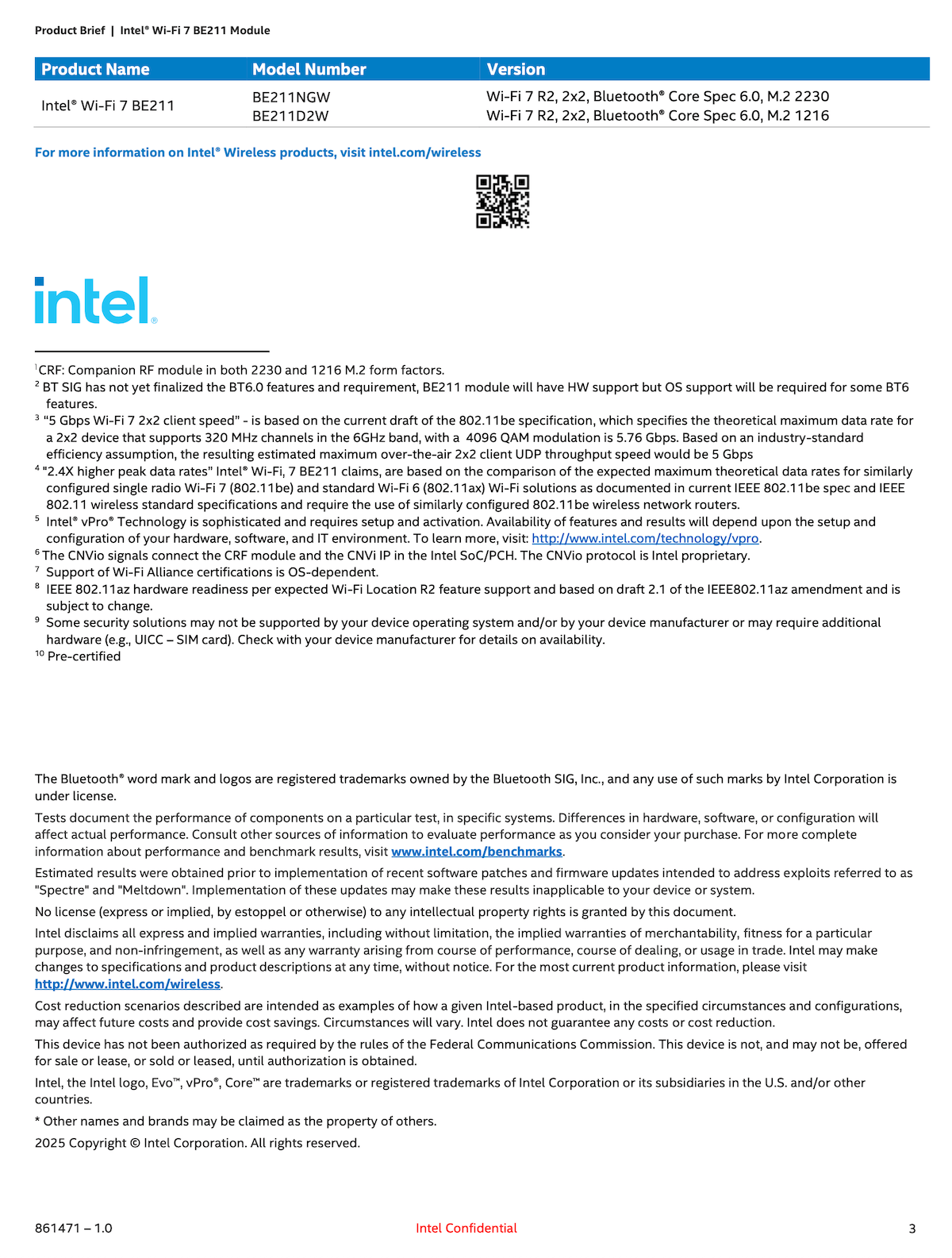 intel英特尔第二代 BE211系列 Wi-Fi 7 无线网卡发布