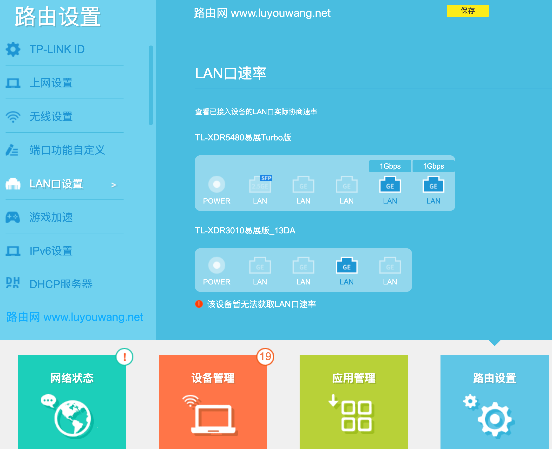LAN口实际协商速率
