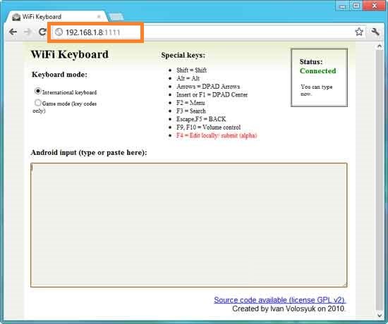 android wifi keyboard enable in browser