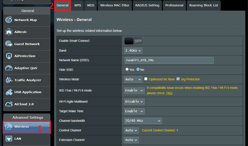 查找无线的常规设置
